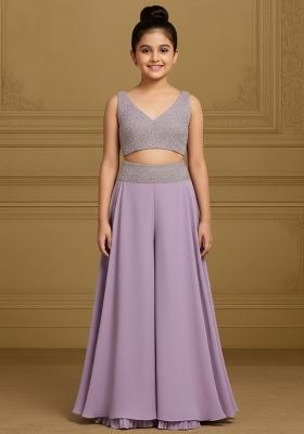 Girls Lilac Embellished Georgette Fusion Set