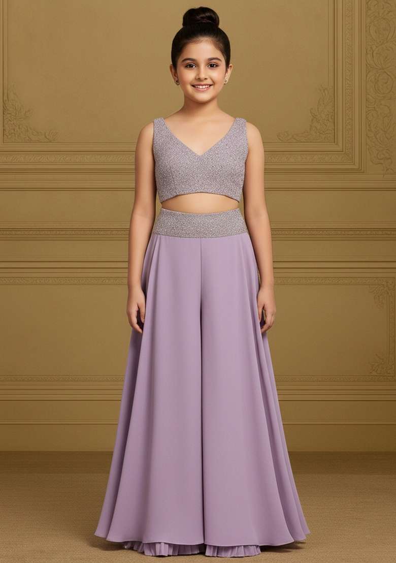 Girls Lilac Embellished Georgette Fusion Set - Indya