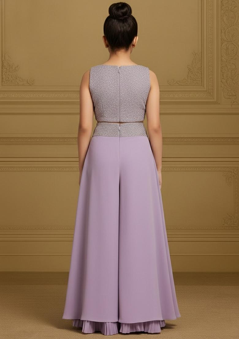 Girls Lilac Embellished Georgette Fusion Set - Indya