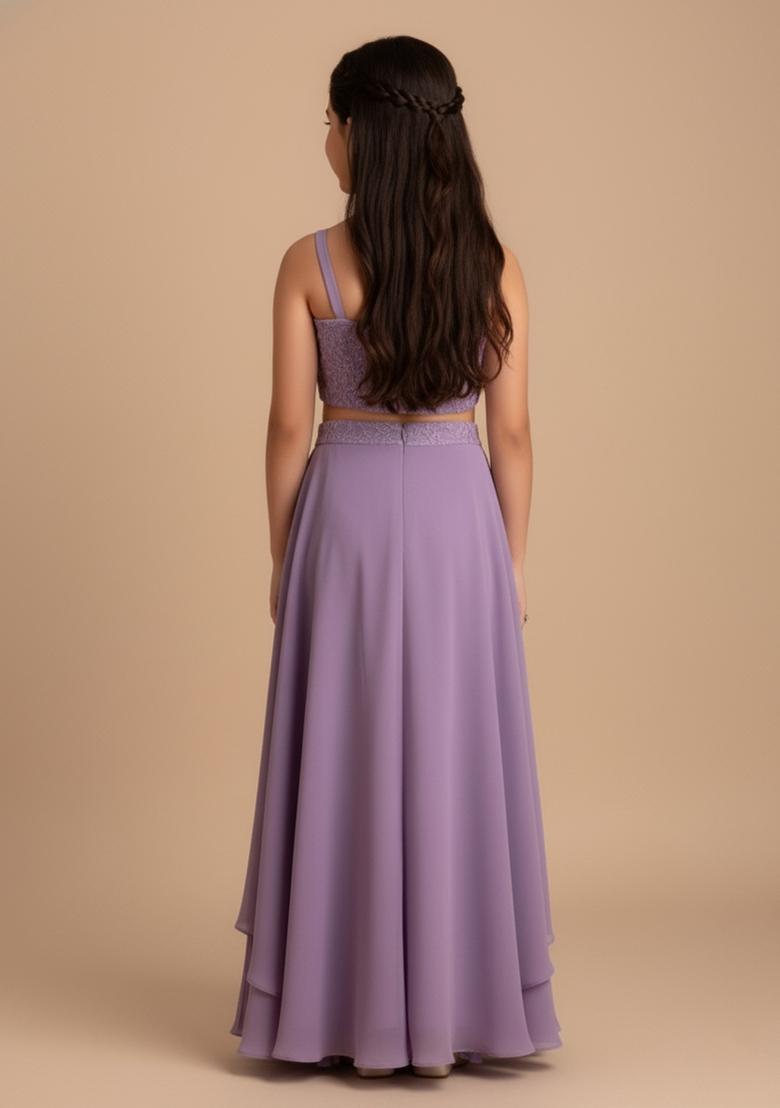 Girls Purple Embroidered Georgette Fusion Set - Indya