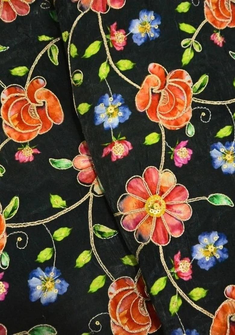 Girls Black Embroidered Crepe Sharara Set - Indya