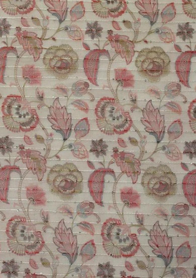 Girls Pink Floral Print Organza Kurta Set - Indya