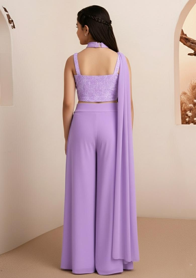 Girls Pink Embroidered Georgette Fusion Set - Indya