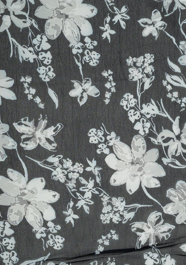 Girls Black Floral Print Georgette Fusion Set - Indya