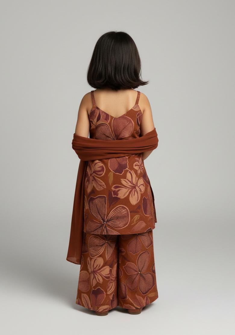 Girls Blue Abstract Print Chinon Kurta Set - Indya