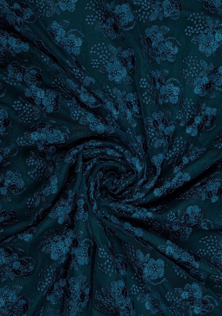 Girls Dark Blue Embroidered Net Fusion Set - Indya