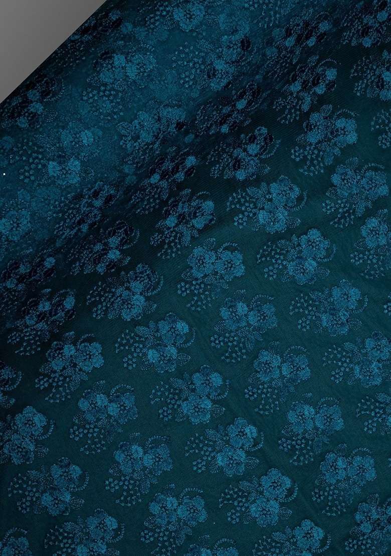 Girls Dark Blue Embroidered Net Fusion Set - Indya