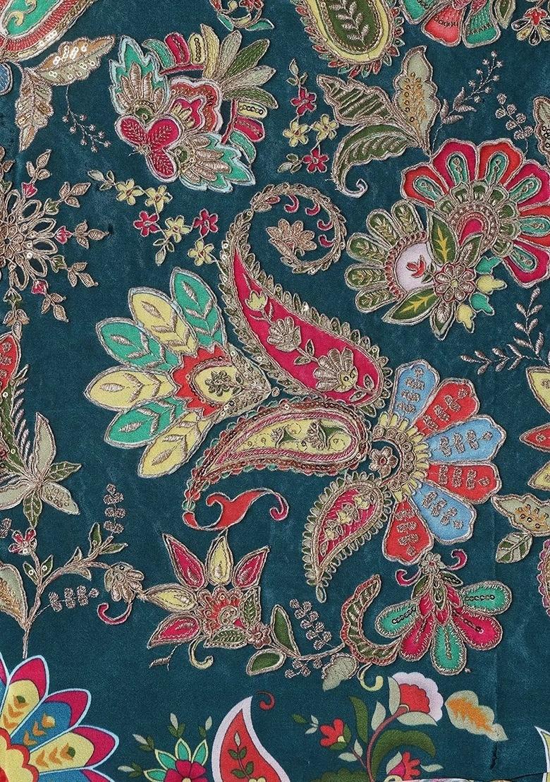 Girls Bottle Green Embroidered Georgette Sharara Set - Indya