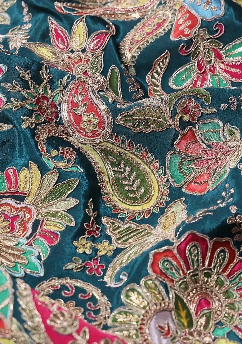 Girls Bottle Green Embroidered Georgette Sharara Set