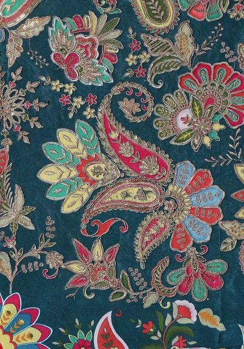 Girls Bottle Green Embroidered Georgette Sharara Set