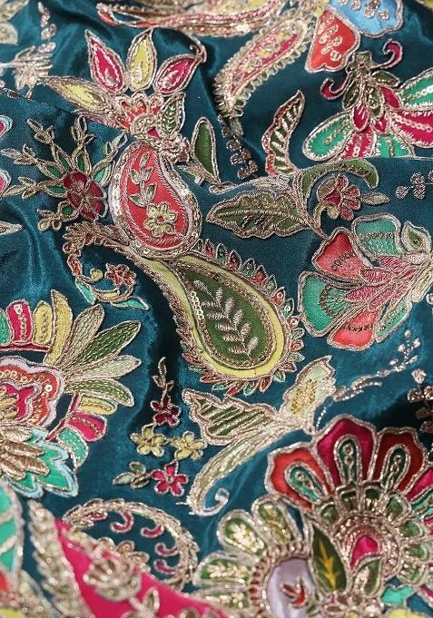 Girls Bottle Green Embroidered Georgette Sharara Set