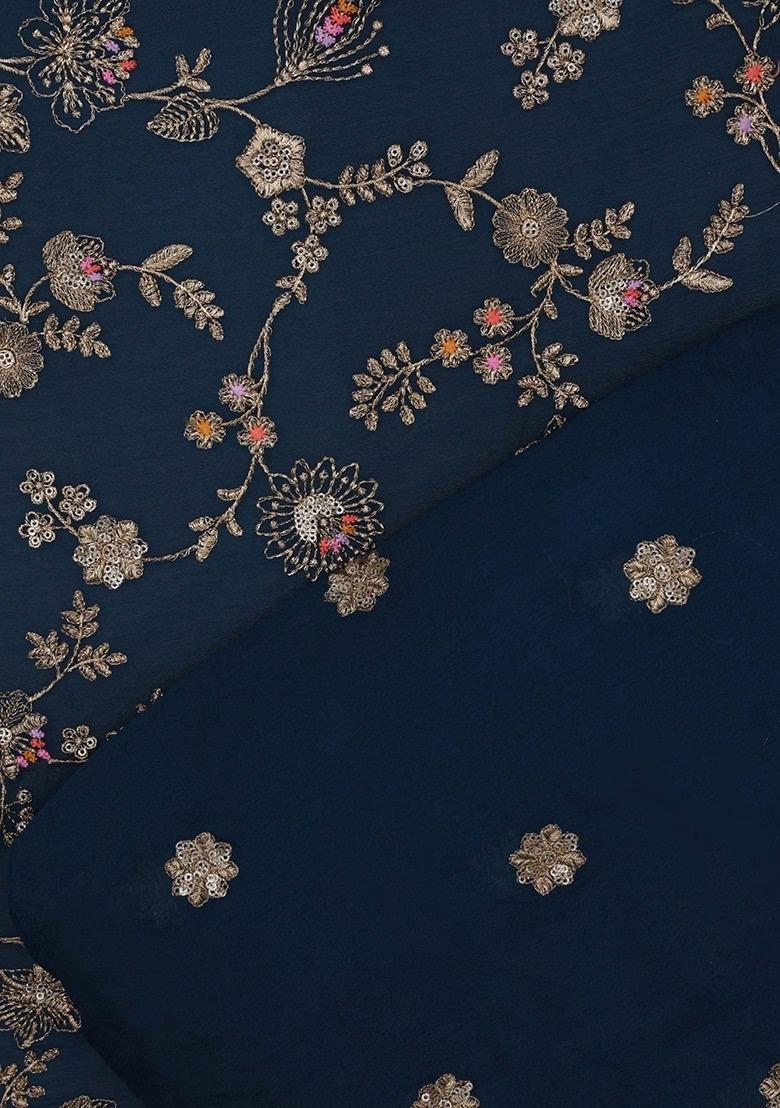 Girls Navy Blue Embroidered Georgette Sharara Set - Indya