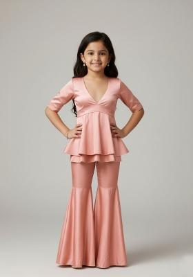 Girls Pink Solid Cotton Fusion Set