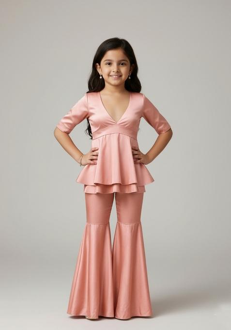 Girls Pink Solid Cotton Fusion Set