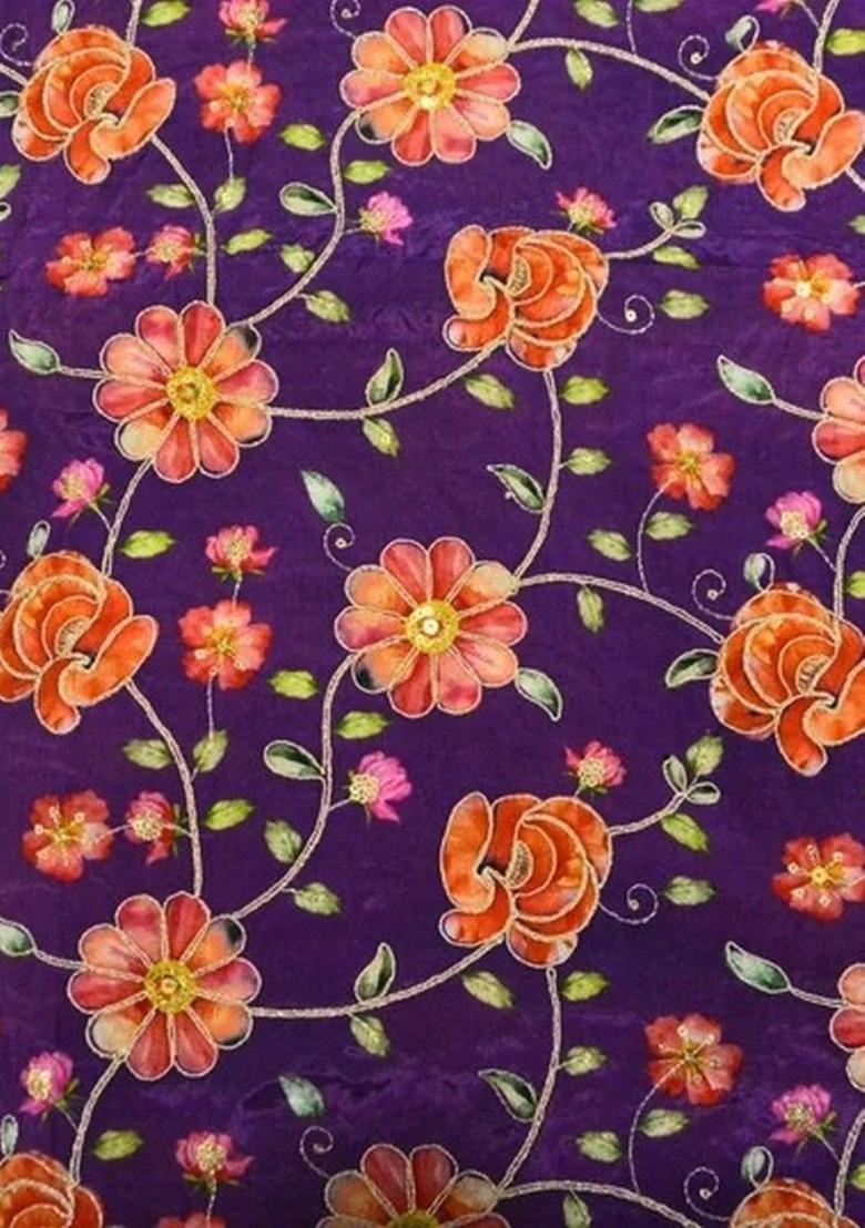 Girls Purple Floral Print Crepe Kurta Set - Indya