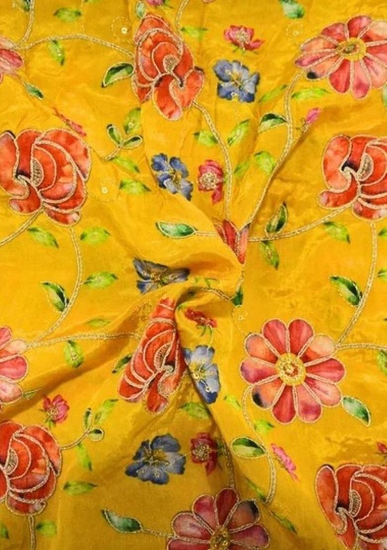 Girls Yellow Floral Print Crepe Kurta Set - Indya