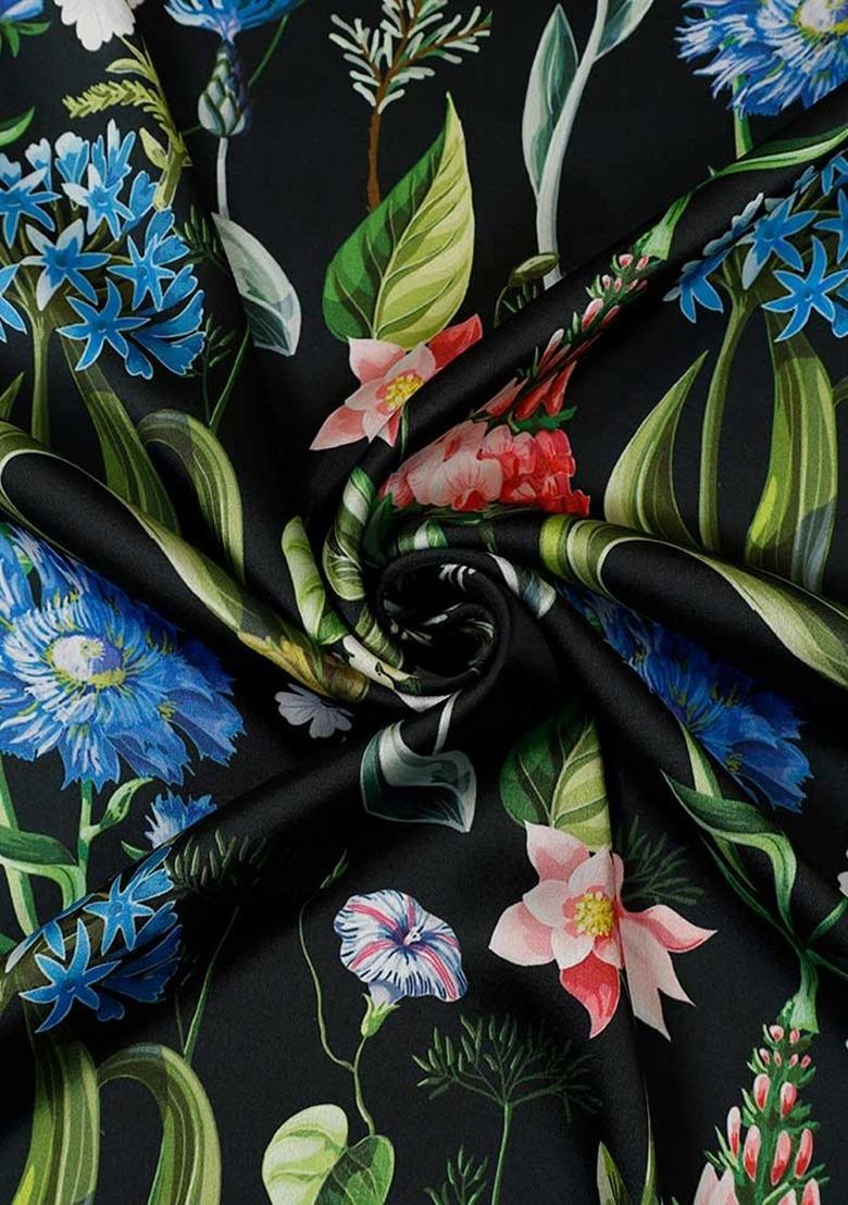 Girls Multicolor Floral Print Satin Lehenga Set