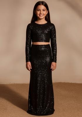 Girls Black Sequin Net Lehenga Set