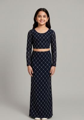 Girls Navy Blue Embroidered Georgette Lehenga Set