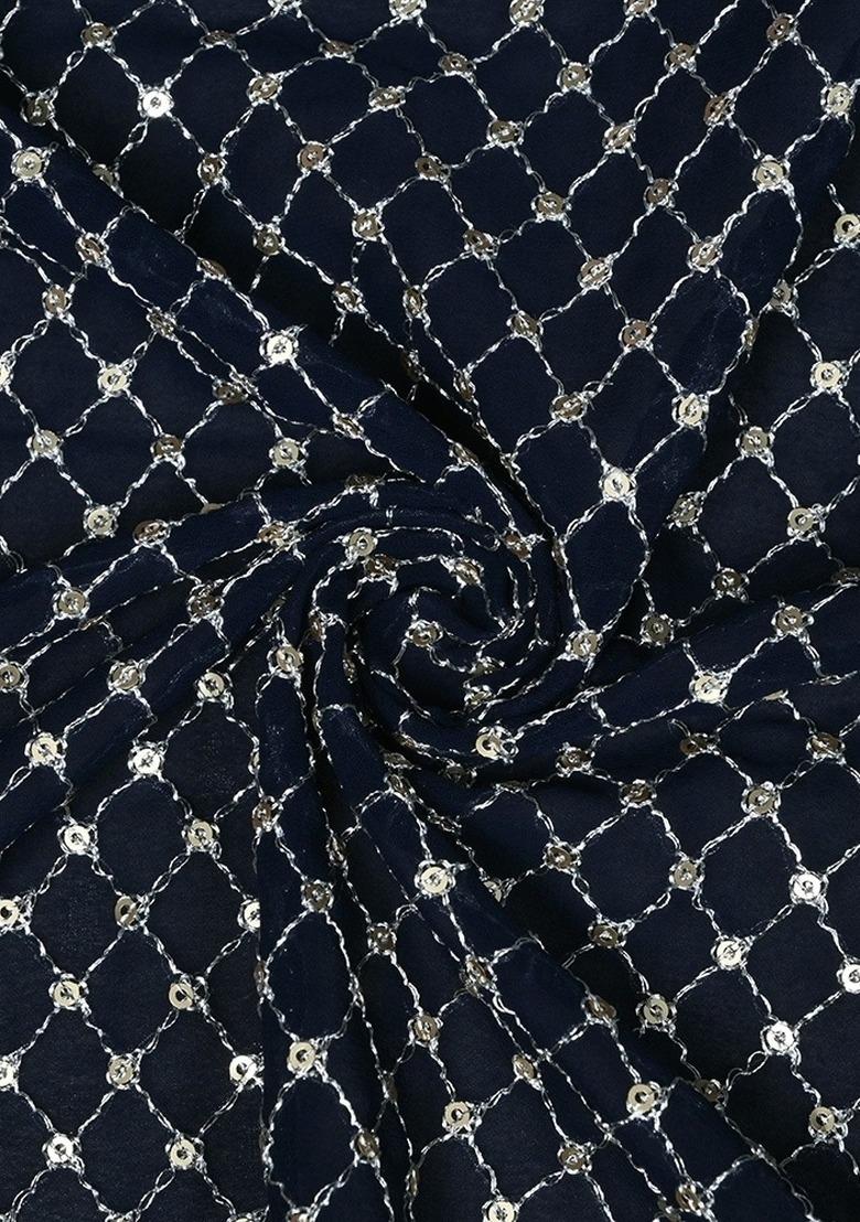 Girls Navy Blue Embroidered Georgette Lehenga Set