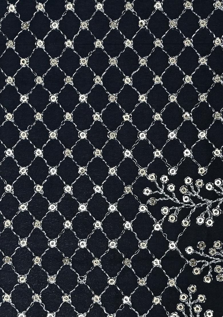 Girls Navy Blue Embroidered Georgette Lehenga Set - Indya