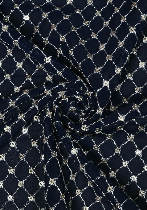 Girls Navy Blue Embroidered Georgette Lehenga Set