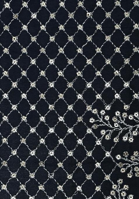 Girls Navy Blue Embroidered Georgette Lehenga Set