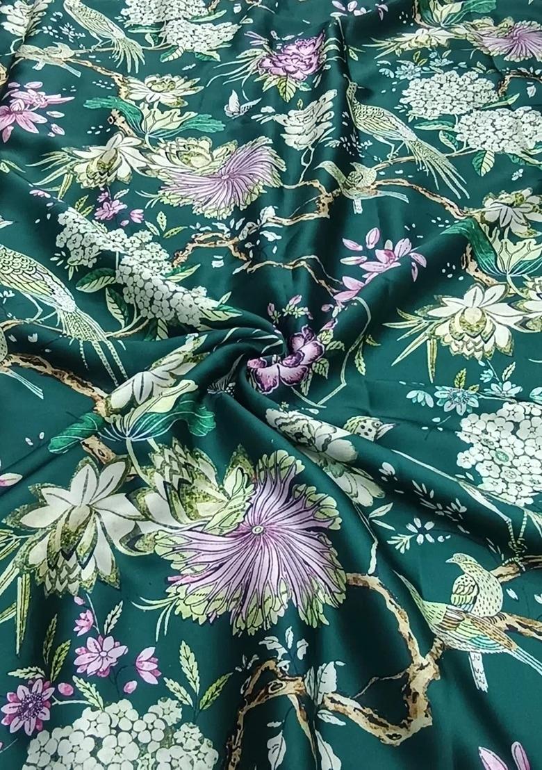 Girls Teal Blue Floral Print Satin Lehenga Set