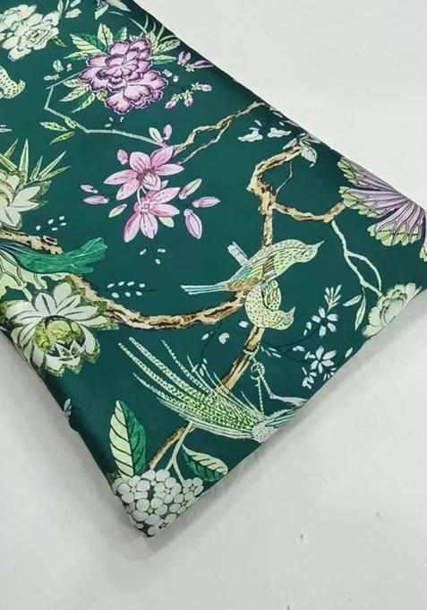 Girls Teal Blue Floral Print Satin Lehenga Set