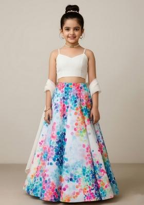 Girls Multicolor Floral Print Rayon Lehenga Set