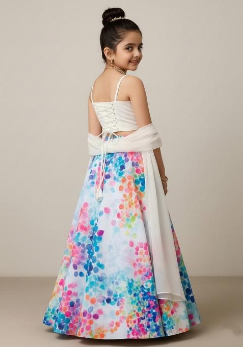 Girls Multicolor Floral Print Rayon Lehenga Set