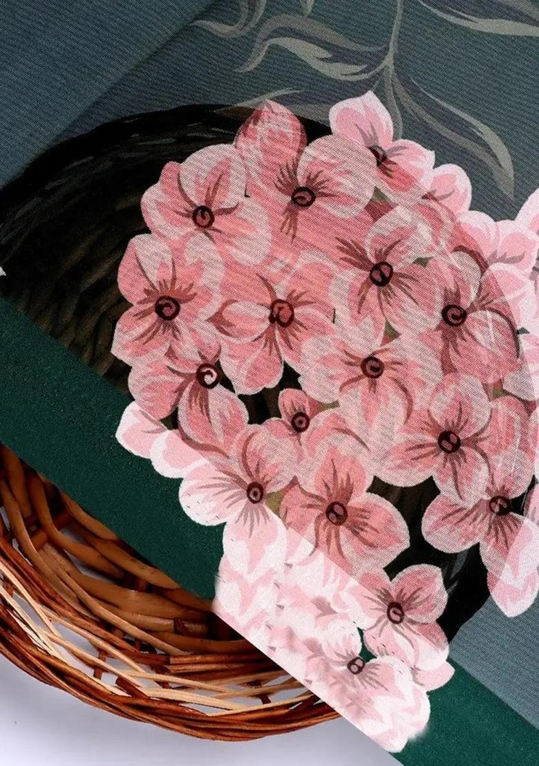 Girls Green Floral Print Organza Lehenga Set - Indya