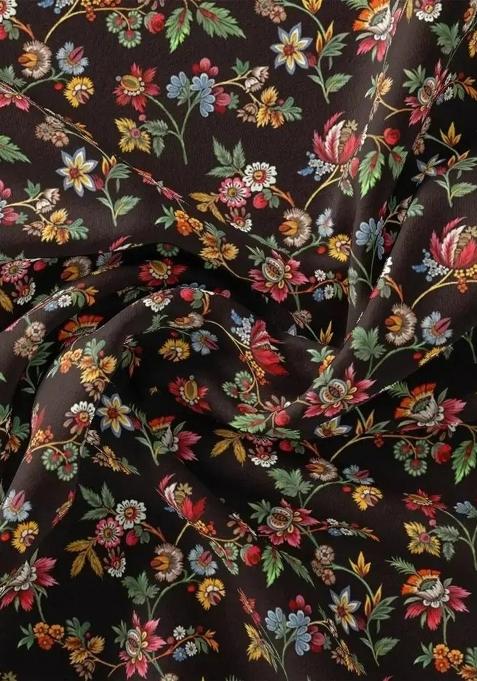 Girls Black Floral Print Chinon Lehenga Set