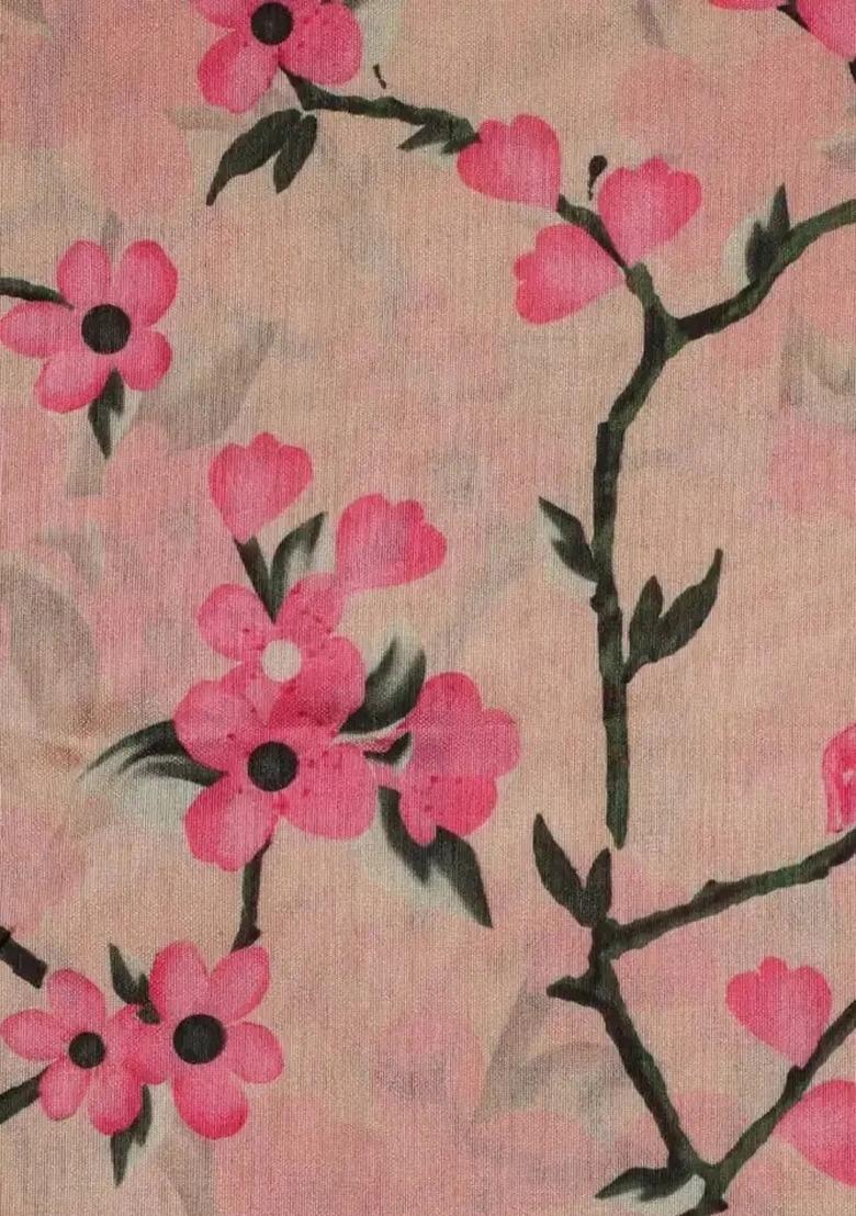 Girls Pink Floral Print Silk Fusion Set - Indya