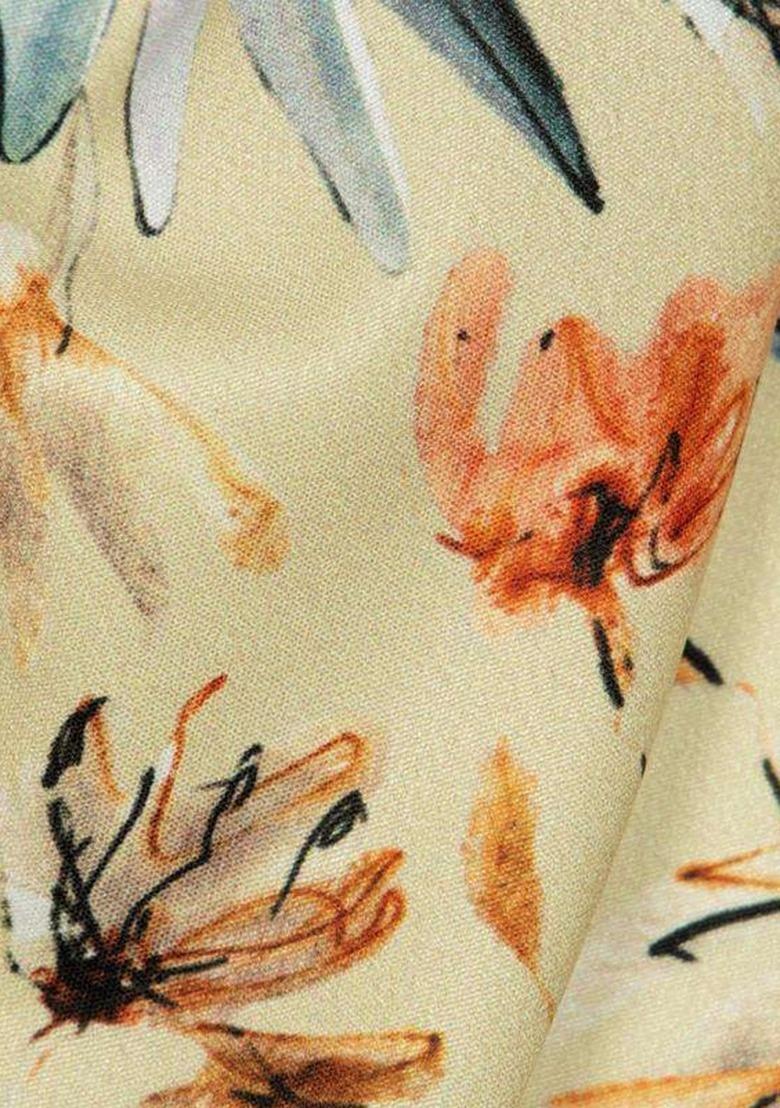 Girls Beige Floral Print Crepe Lehenga Set - Indya