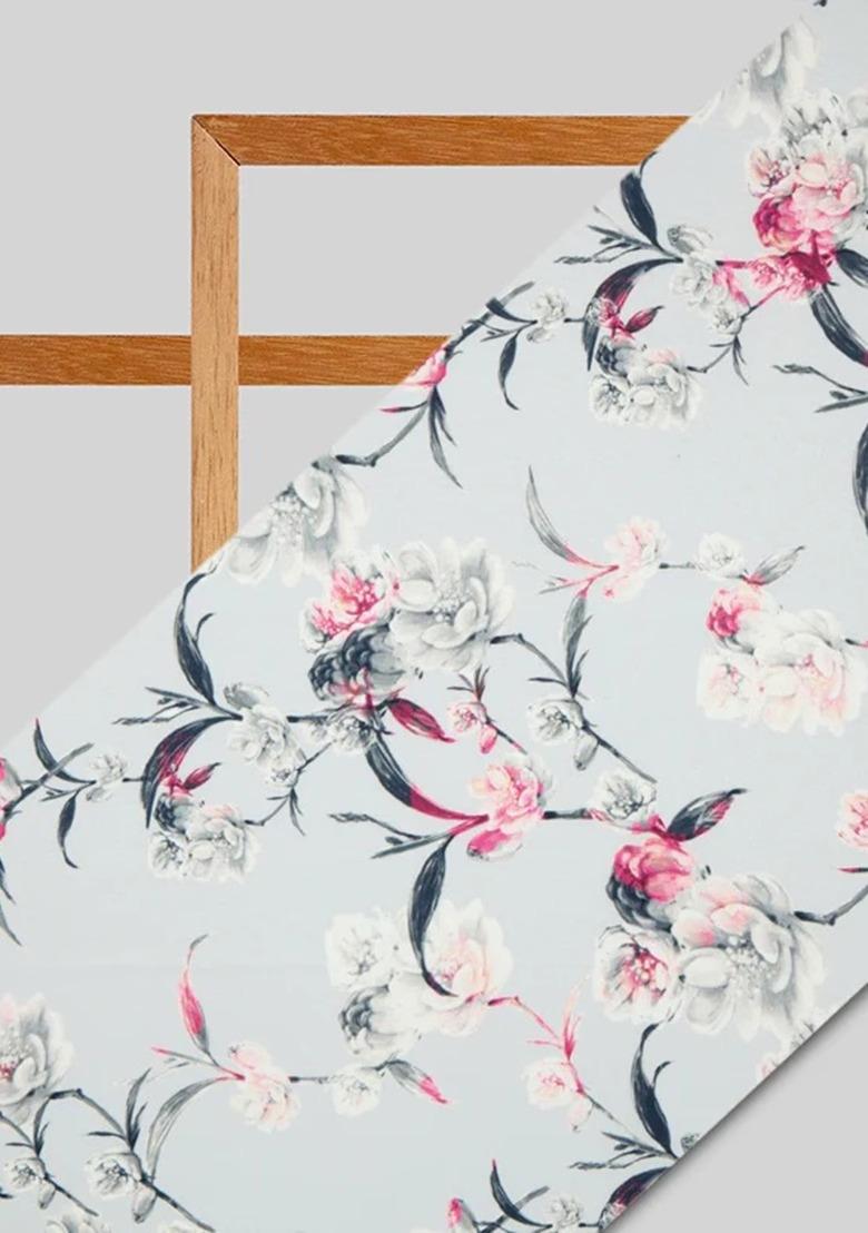 Girls Powder Blue Floral Print Crepe Lehenga Set - Indya