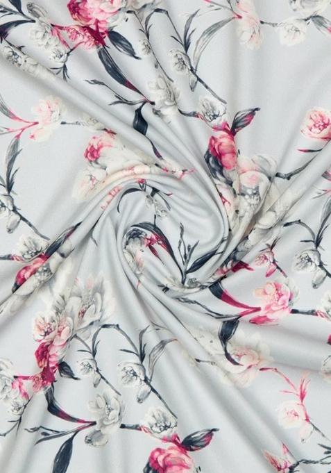 Girls Powder Blue Floral Print Crepe Lehenga Set