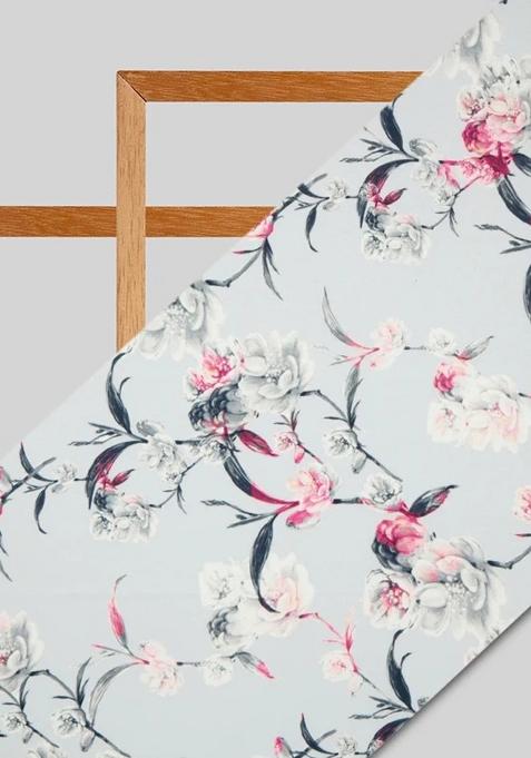 Girls Powder Blue Floral Print Crepe Lehenga Set