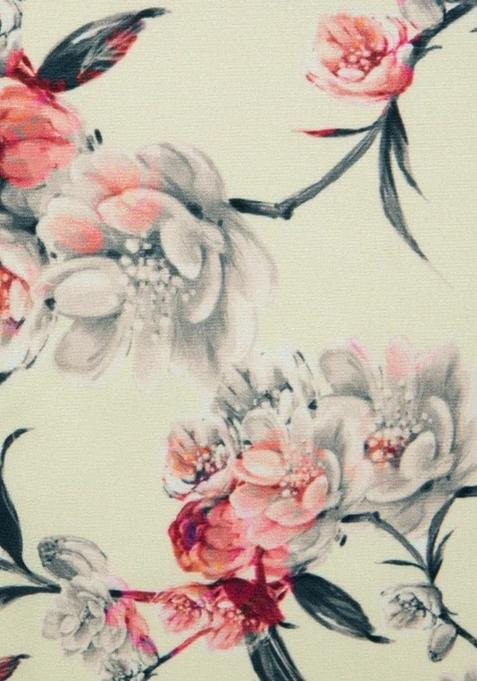 Girls Off White Floral Print Crepe Lehenga Set