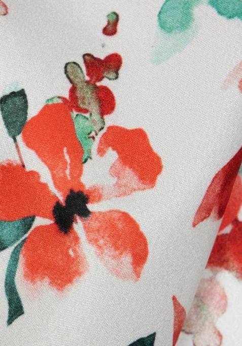 Girls White Floral Print Crepe Lehenga Set