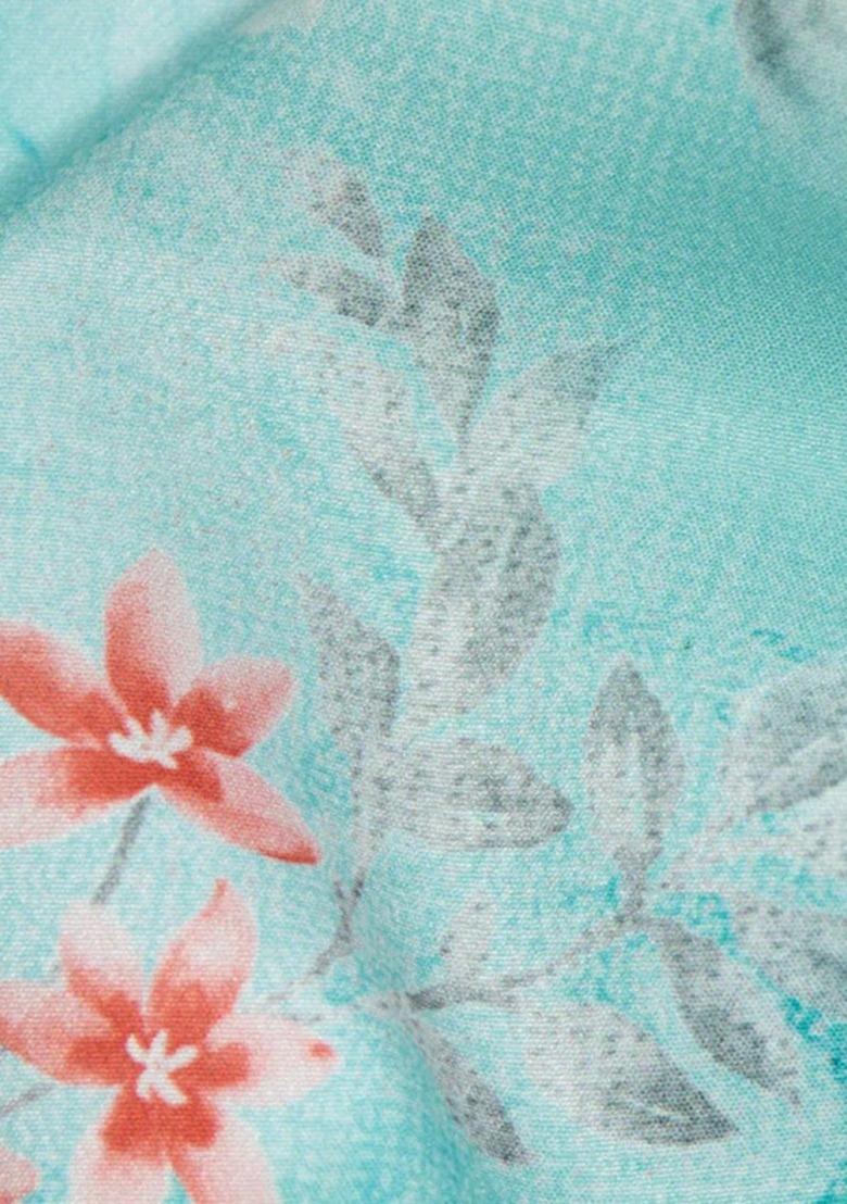 Girls Aqua Blue Floral Print Crepe Lehenga Set - Indya