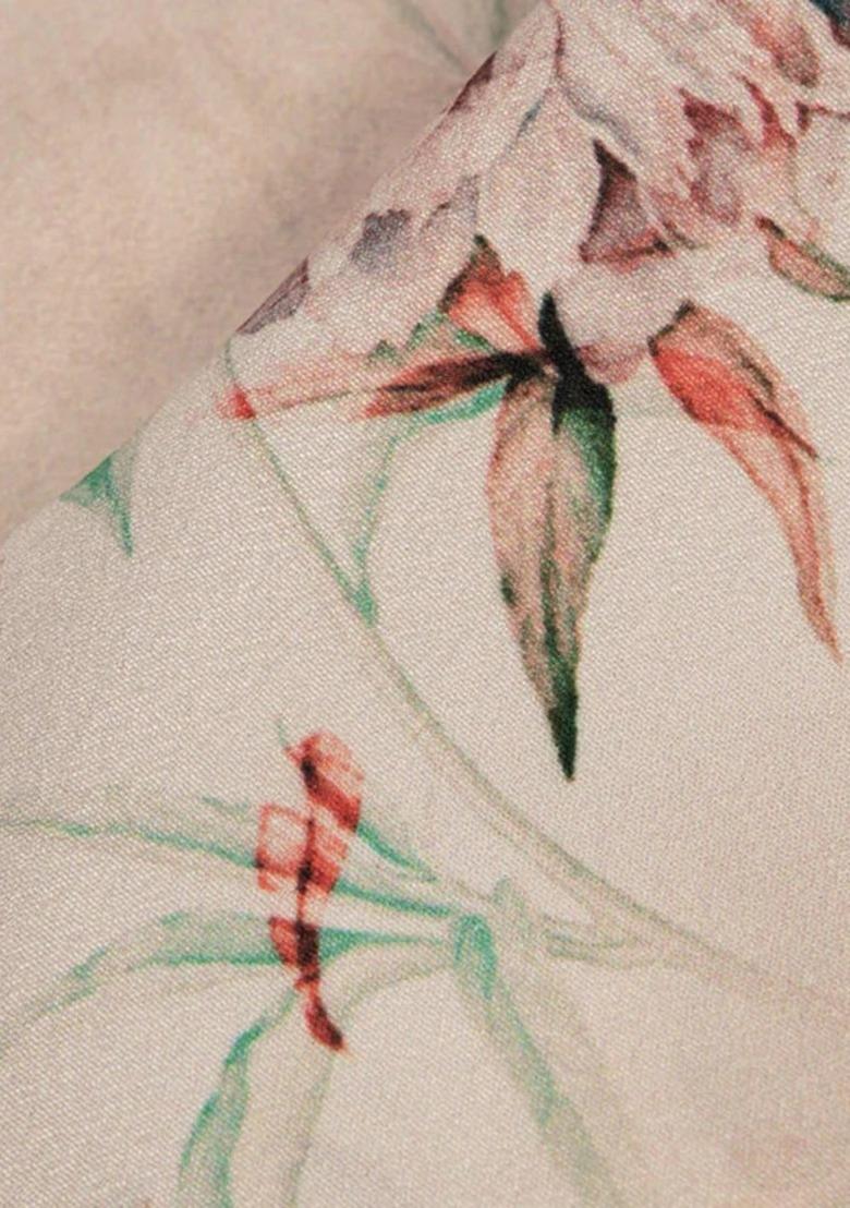 Girls Pastel Pink Floral Print Crepe Lehenga Set - Indya