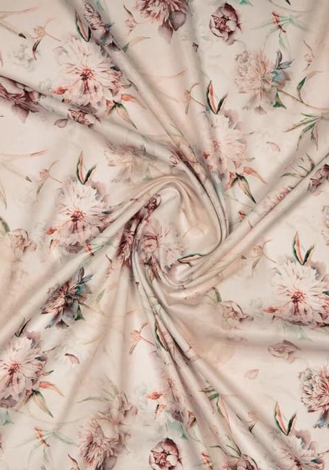 Girls Pastel Pink Floral Print Crepe Lehenga Set