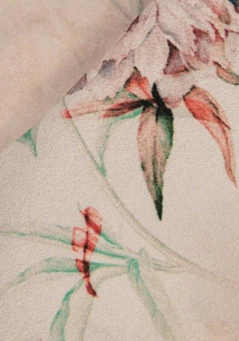 Girls Pastel Pink Floral Print Crepe Lehenga Set