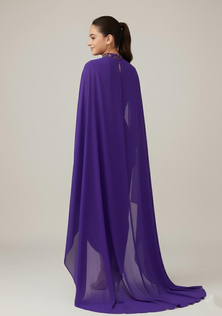 Girls Purple Floral Print Viscose Fusion Set - Indya