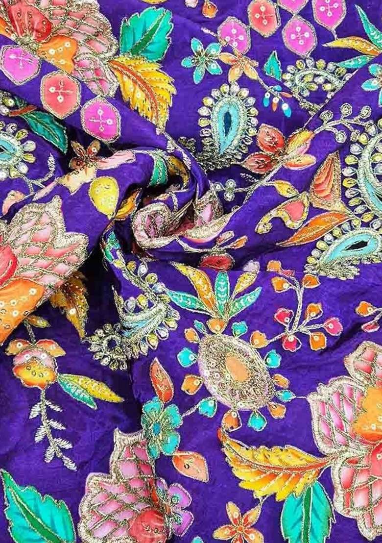 Girls Purple Floral Print Viscose Fusion Set - Indya