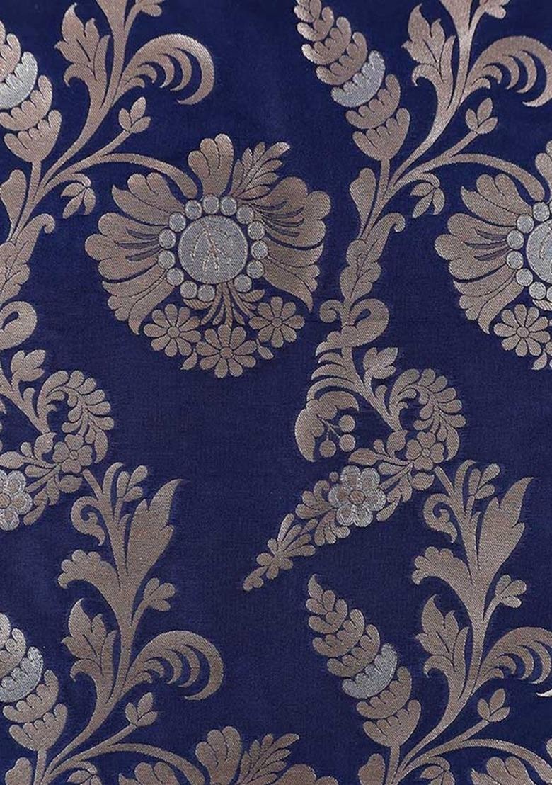 Girls Navy Blue Brocade Fusion Set - Indya