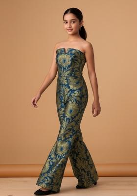 Girls Navy Blue Brocade Co-Ord Set