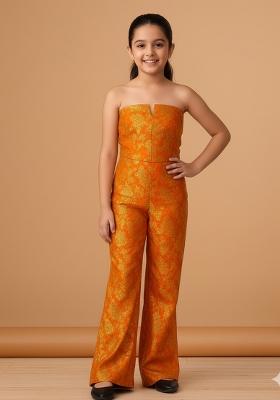 Girls Orange Brocade Co-Ord Set