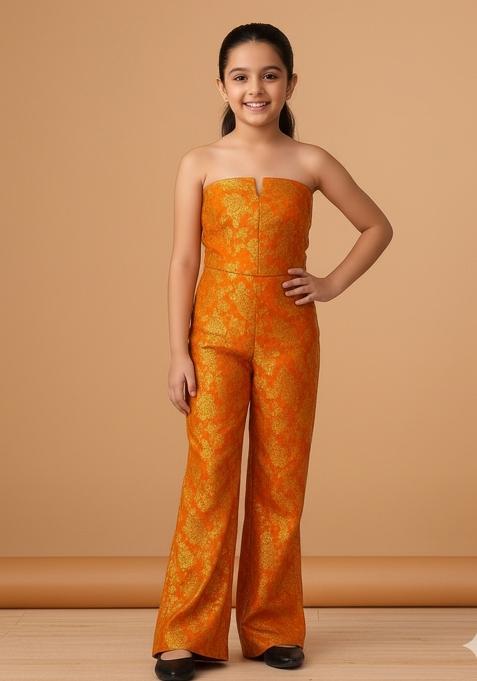 Girls Orange Brocade Co-Ord Set